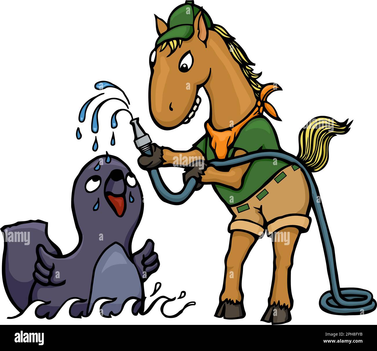 dessin animé cheval zoogardien lavant une mer Illustration de Vecteur