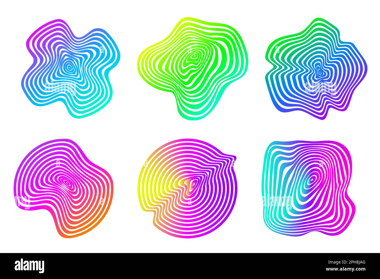 Motifs topographiques des anneaux en bois. Cercles texturés organiques abstraits. Arrière-plans de formes de néon circulaires. Tranches de croissance annuelle vectorielle. Illustration de Vecteur
