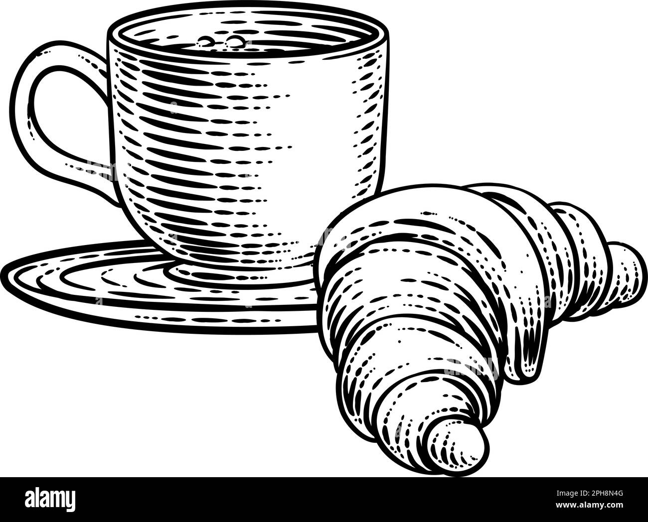 Tasse à café et coupe de bois croissant Illustration de Vecteur