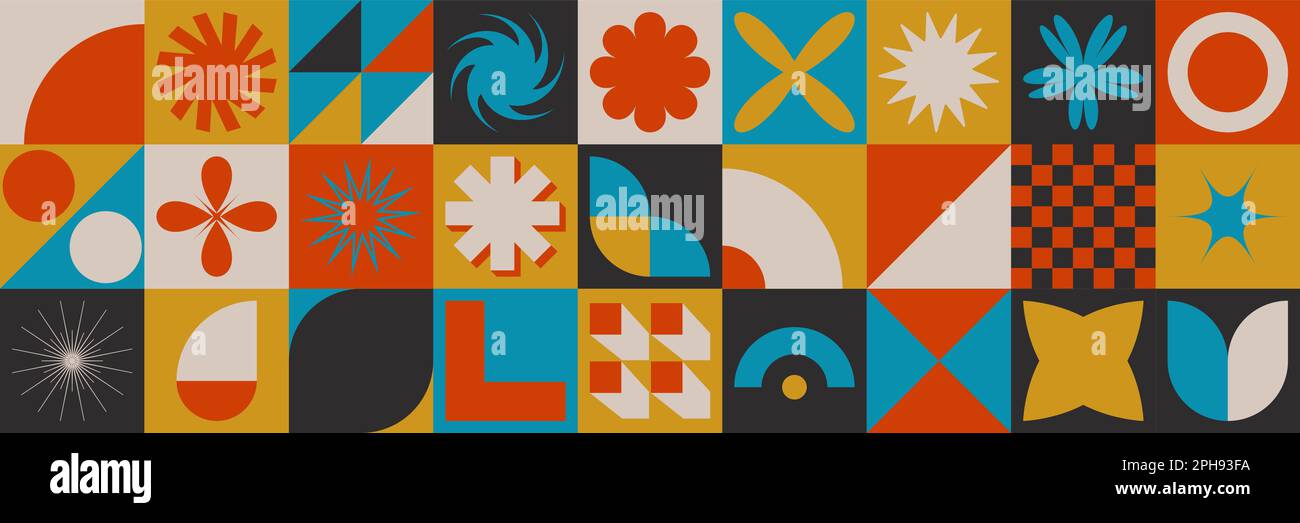 Figures et formes géométriques modernes. Éléments de base du Brutalisme. Style bauhaus suisse. Illustration de Vecteur