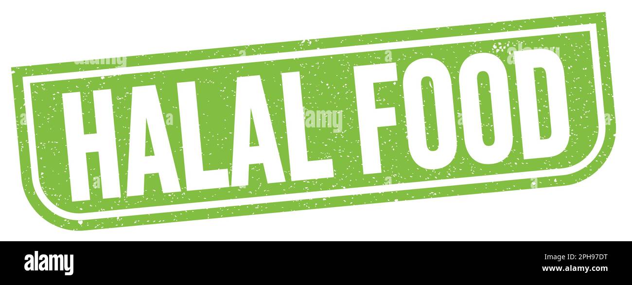 Texte DE NOURRITURE HALAL écrit sur le signe vert de timbre grungy. Banque D'Images