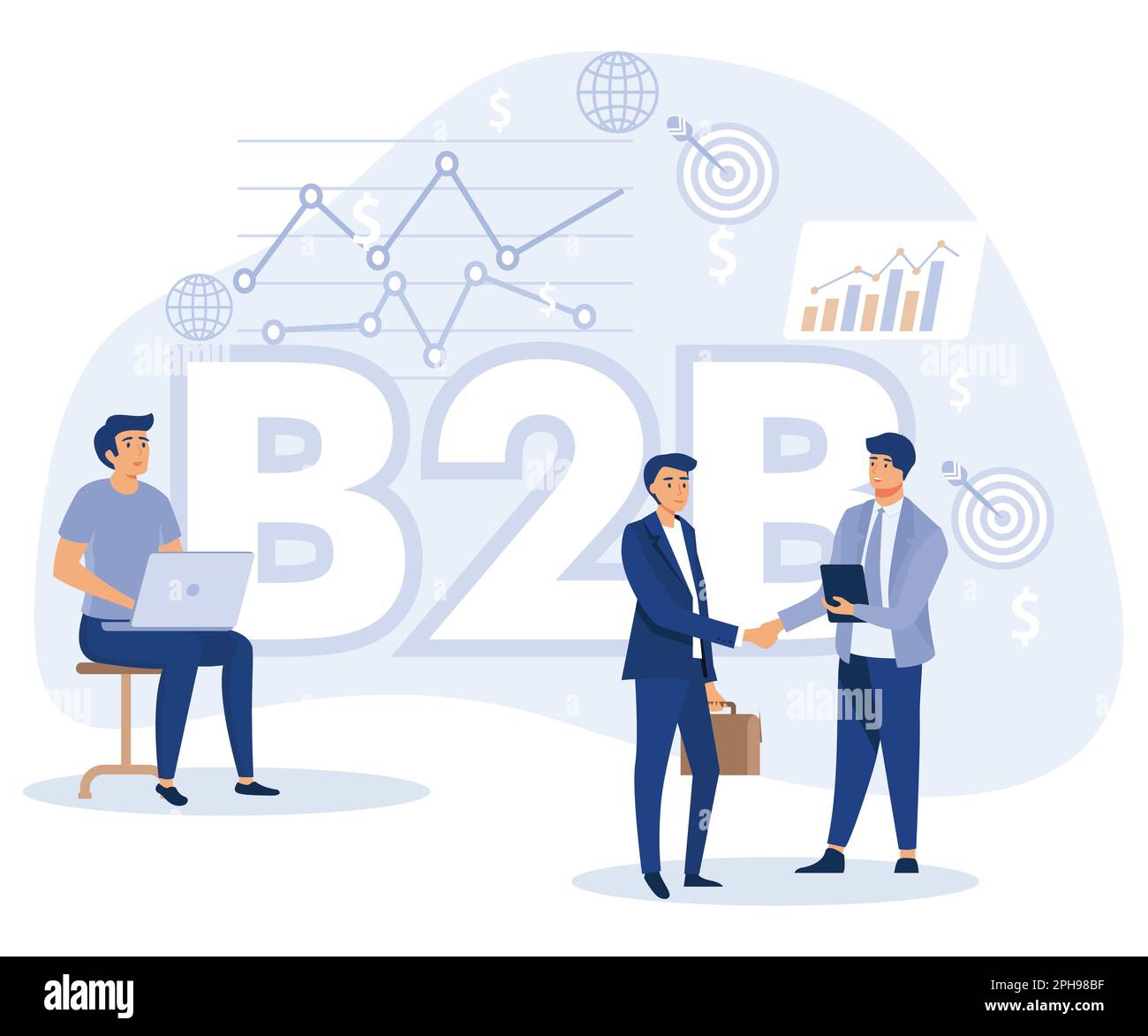 B2B : concept d'entreprise à entreprise. Collaboration professionnelle réussie. illustration moderne à vecteur plat Illustration de Vecteur