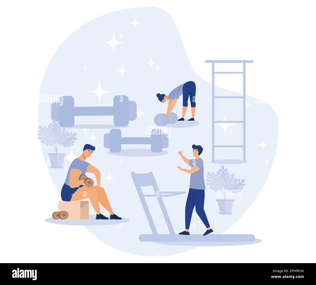 Concept d'application de blog et d'entraînement. Un style de vie actif et un entraînement physique. Illustration moderne à vecteur plat. Illustration de Vecteur