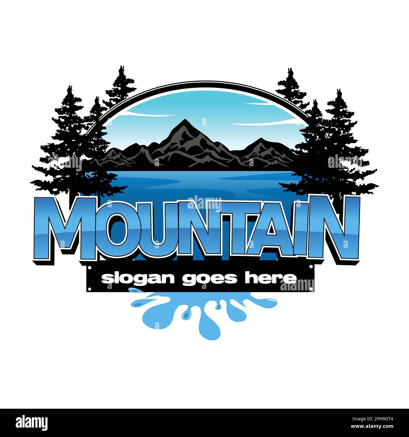 Logo Mountain and Outdoor Adventures isolé sur fond blanc Illustration de Vecteur