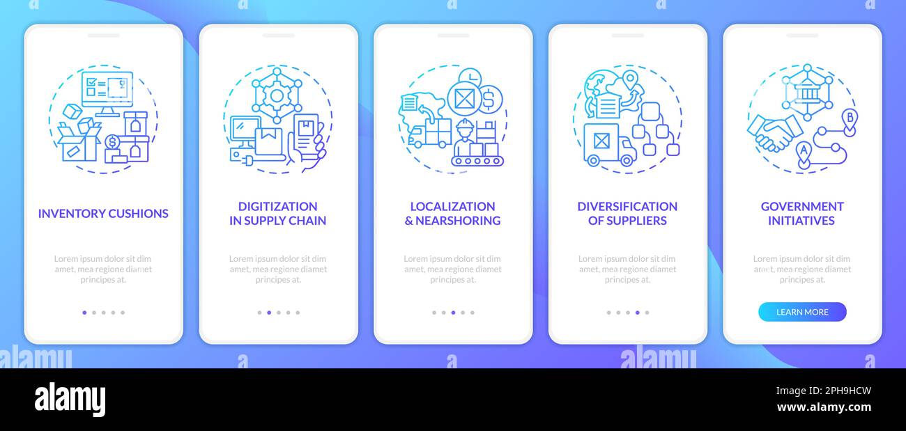Stratégie de la chaîne d'approvisionnement clé écran de l'application mobile d'intégration Blue gradient Illustration de Vecteur