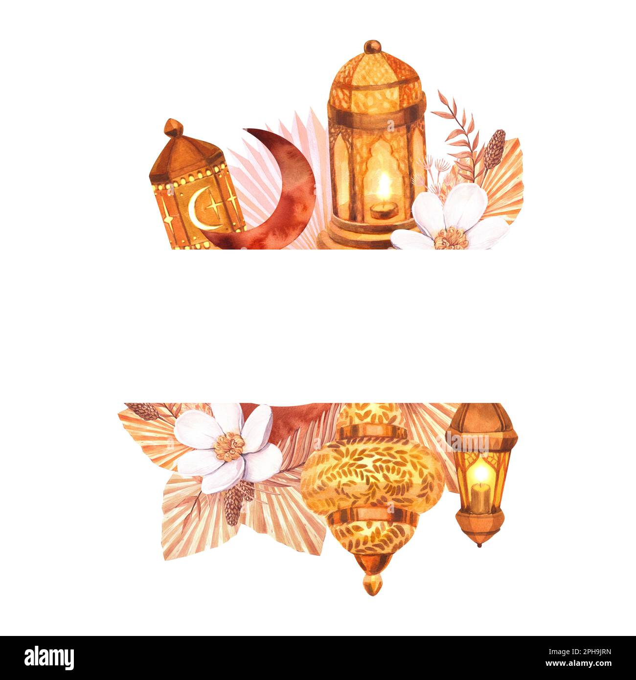 Modèle de cadre aquarelle objet islamique. Illustration dessinée à la main isolée sur fond blanc. Pour le jour de célébration islamique ramadan kareem, eid al Banque D'Images