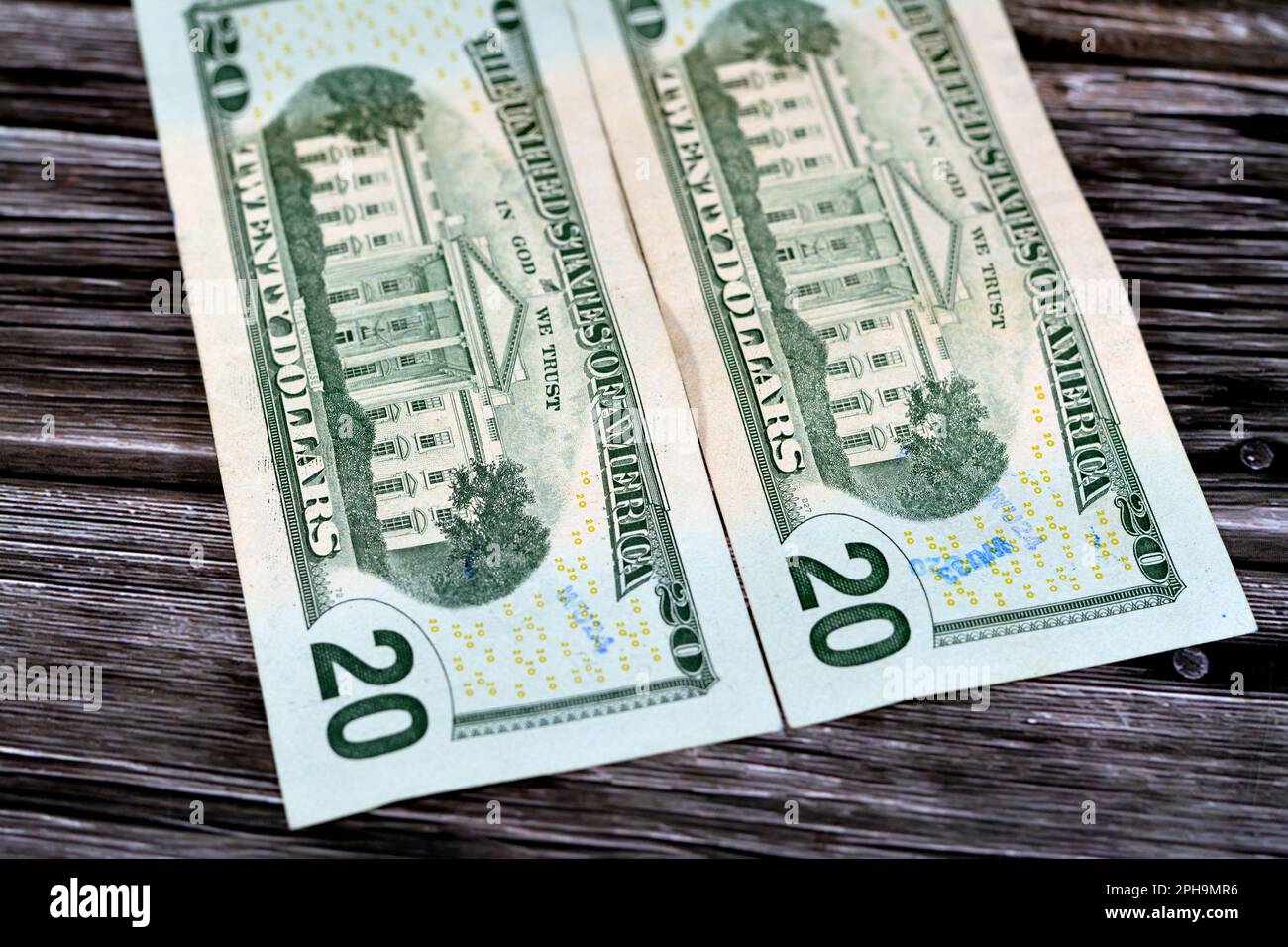 Inverser les côtés de 20 dollars portrait, vingt dollars américains fond de billet, foyer sélectif, dollars américains billet avec la photo de t Banque D'Images