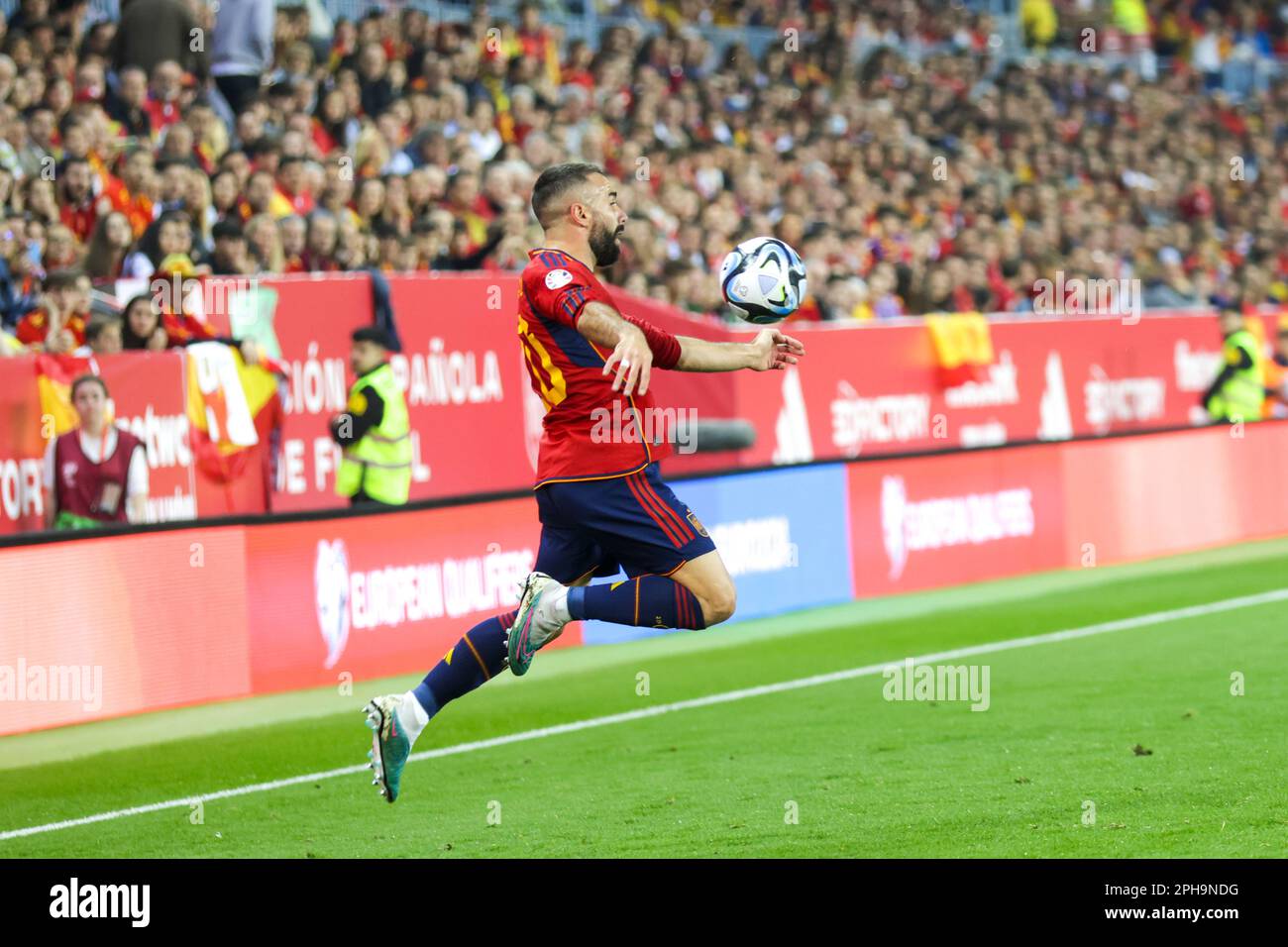 Malaga, Espagne 20230325.Dani Carvajal pendant le championnat européen de qualification de football match entre l'Espagne et la Norvège au stade la Rosaleda à Malaga. Photo: Hanna Johre / NTB Banque D'Images