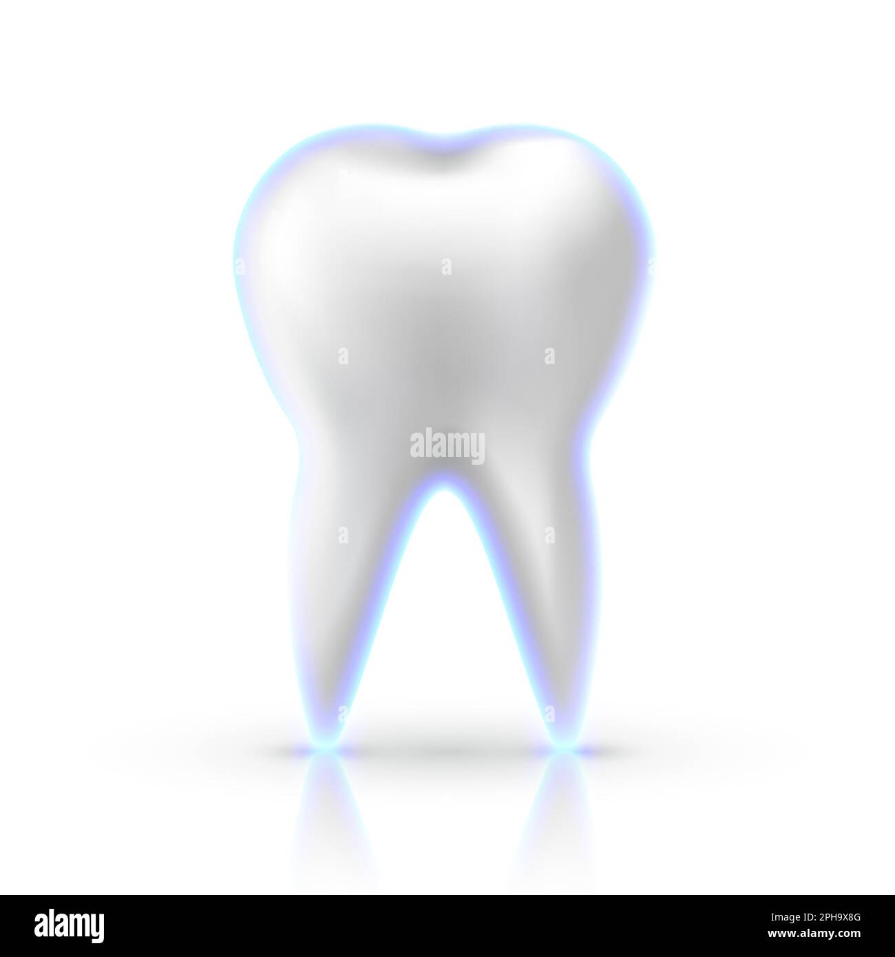 dent blanche à 3d mailles avec couche de protection bleu brillant isolée sur fond blanc. Vecteur réaliste dent humaine avec réflexion. Illustration de Vecteur