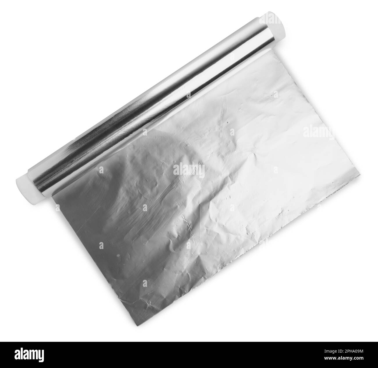Rouleau de feuille d'aluminium isolé sur blanc, vue de dessus Banque D'Images Rouleau de feuille d'aluminium isolé sur blanc, vue de dessus Banque D'Images