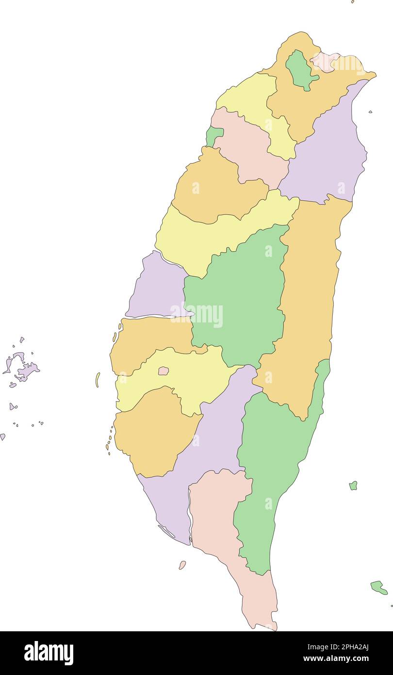 Taiwan - carte politique modifiable très détaillée. Illustration de Vecteur