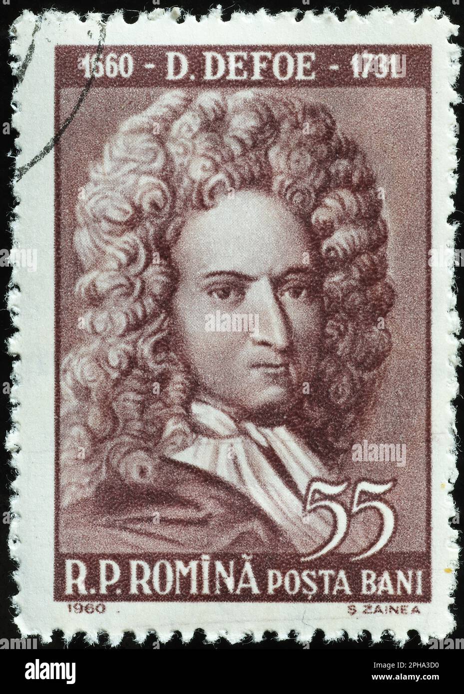 Daniel Degoe sur l'ancien timbre-poste de la Roumanie Banque D'Images