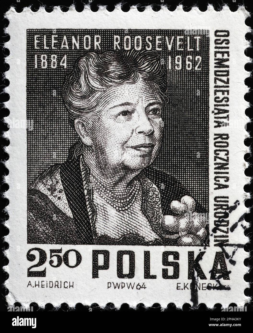 Eleanor Roosevelt sur un ancien timbre-poste à polir Banque D'Images