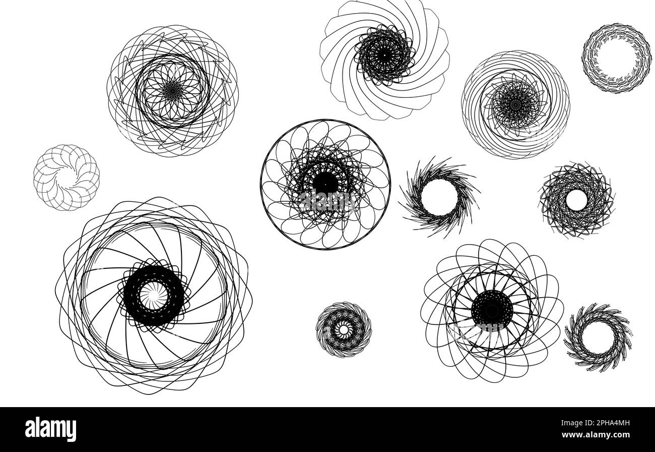 Cercles avec ornements, arrière-plan de peinture géométrique Banque D'Images