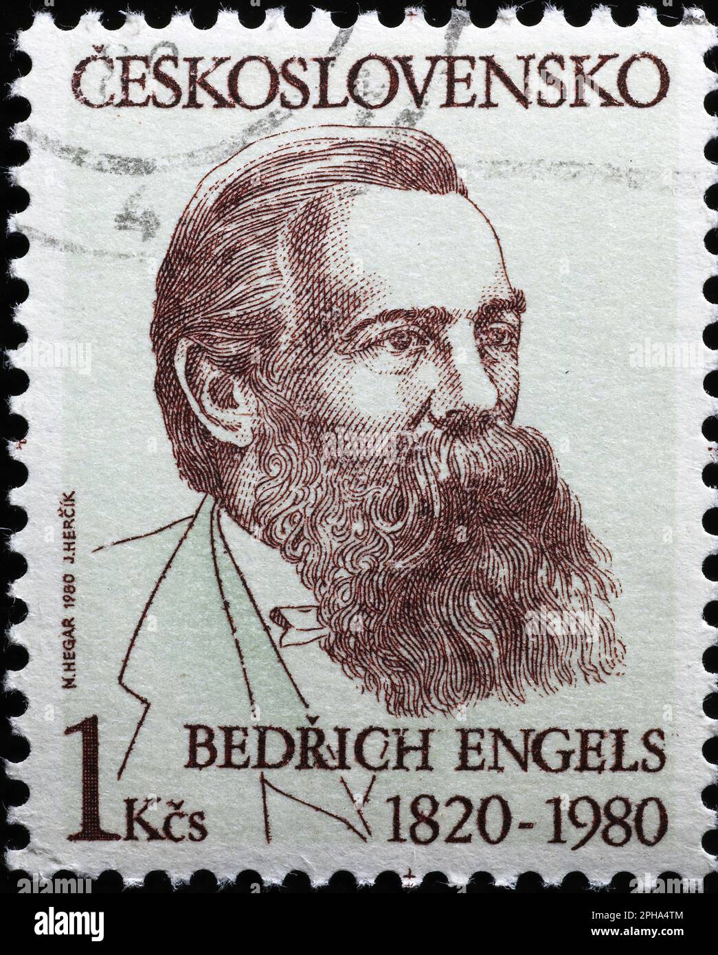 Portrait de Friedrich Engels sur timbre tchèque d'époque Banque D'Images