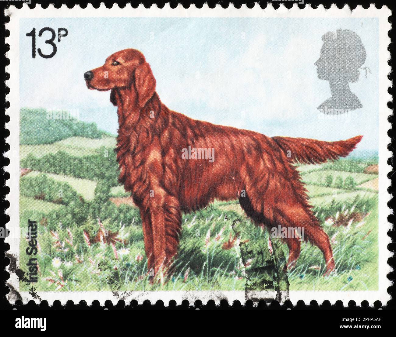 Un cachet irlandais sur le timbre-poste britannique Banque D'Images