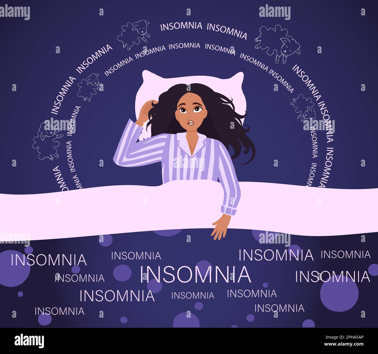 La femme souffre d'insomnie, de problèmes de sommeil Illustration de Vecteur