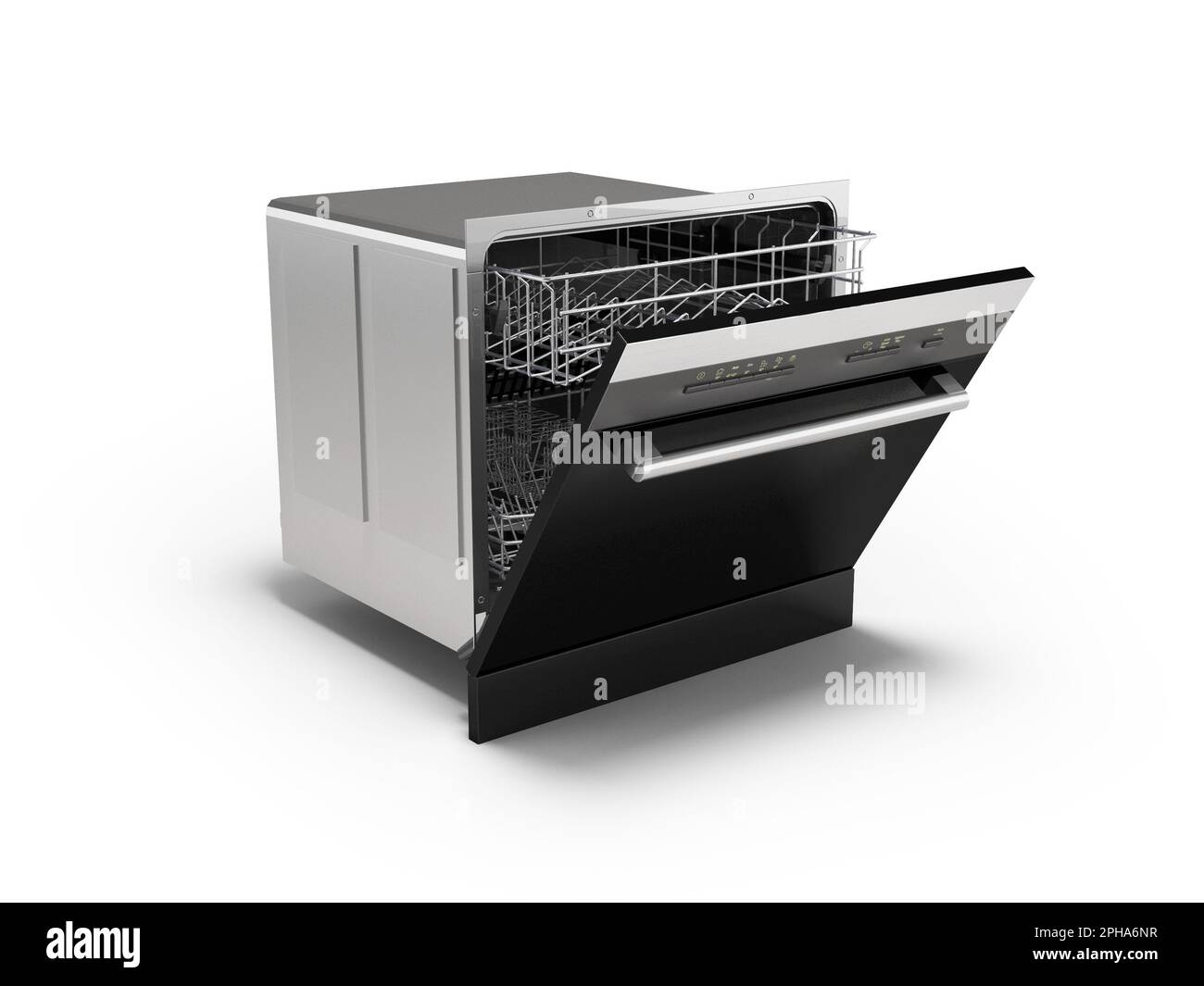 3D illustration d'un lave-vaisselle électrique intégré avec des programmes pour laver la vaisselle sur fond blanc avec ombre Banque D'Images