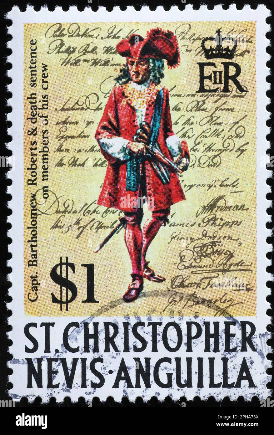 Portrait de l'ancien capitaine pirate sur le timbre-poste des caraïbes Banque D'Images