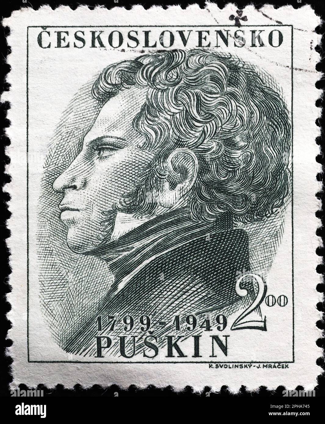 Portrait de Puskin sur l'ancien timbre-poste tchèque Banque D'Images