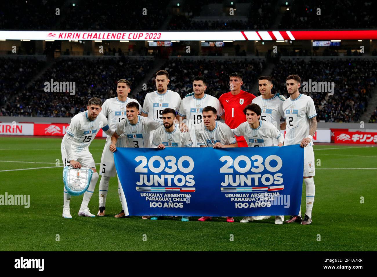 PAS DE VENTES AU JAPON! Départ XI, photo de l'équipe, photo de l'équipe d'Ururuay, match national de football, coupe du défi KiPIN 2023 Japon - Uruguay JPN -URY 1: 1, Stade national de Tokyo, 24 mars 2023, à Tokyo/Japon. ? Banque D'Images