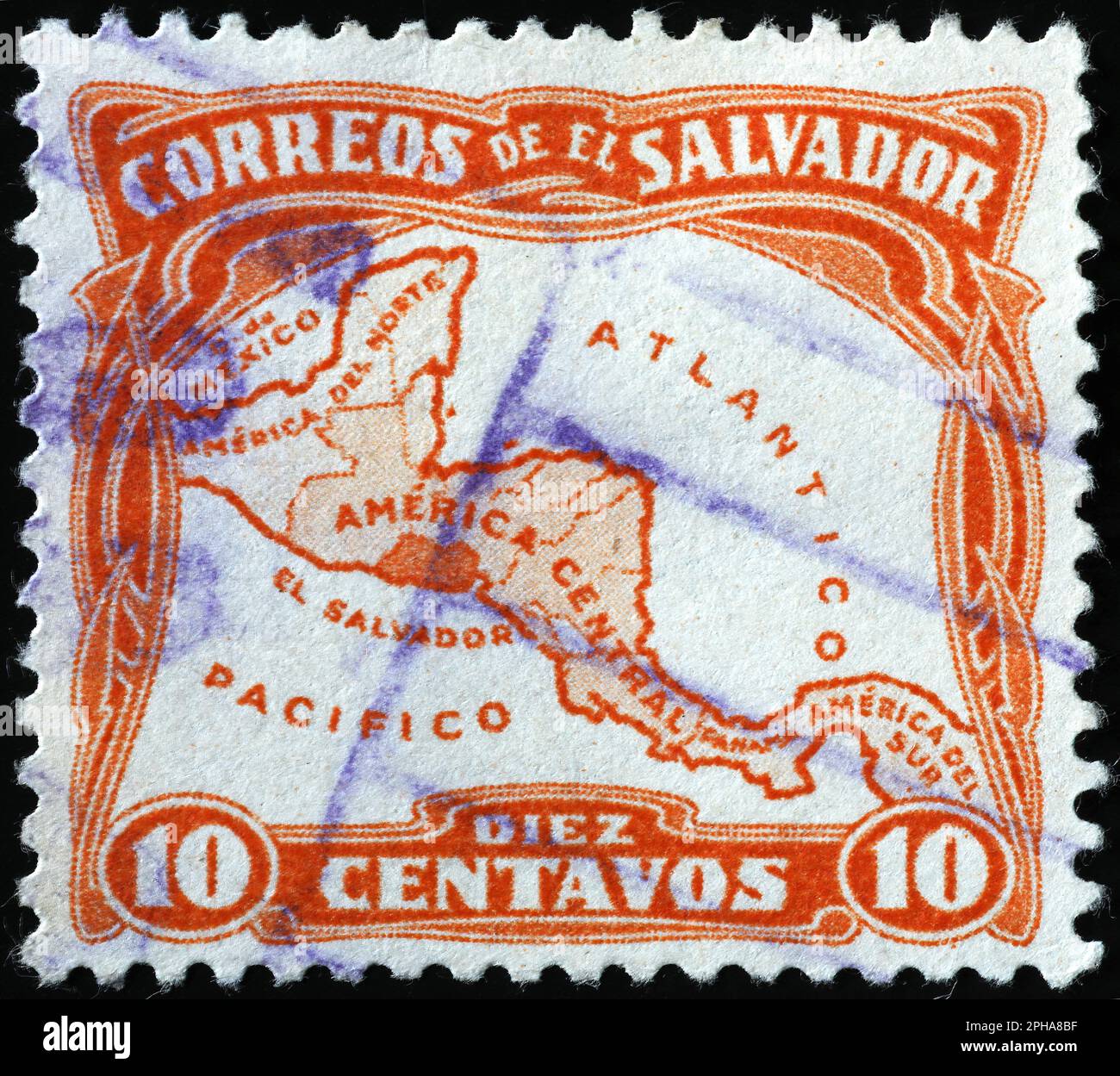 Carte d'époque de l'Amérique centrale sur l'ancien timbre Banque D'Images