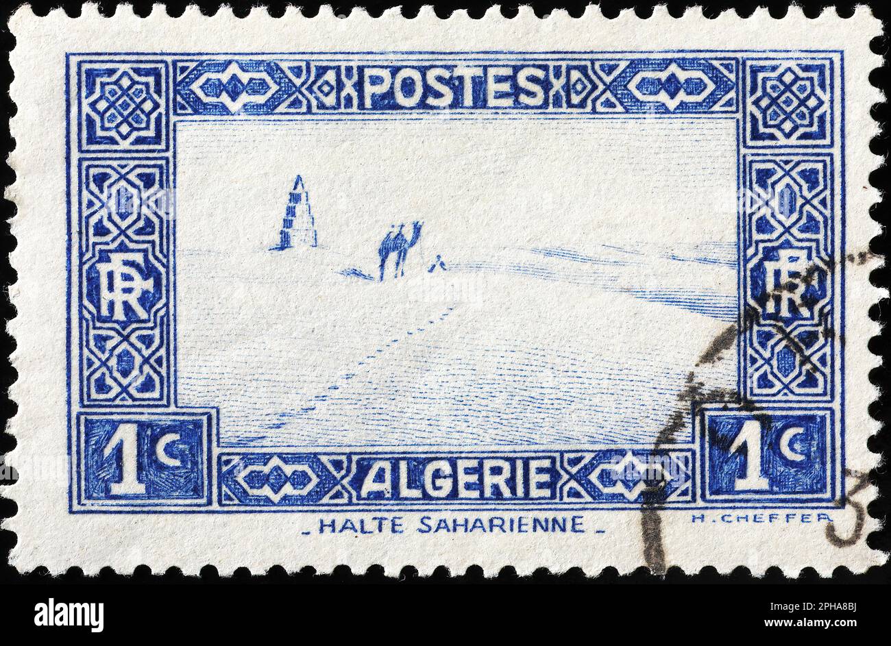 Timbre d'époque de l'Algérie avec un paysage de désert Banque D'Images