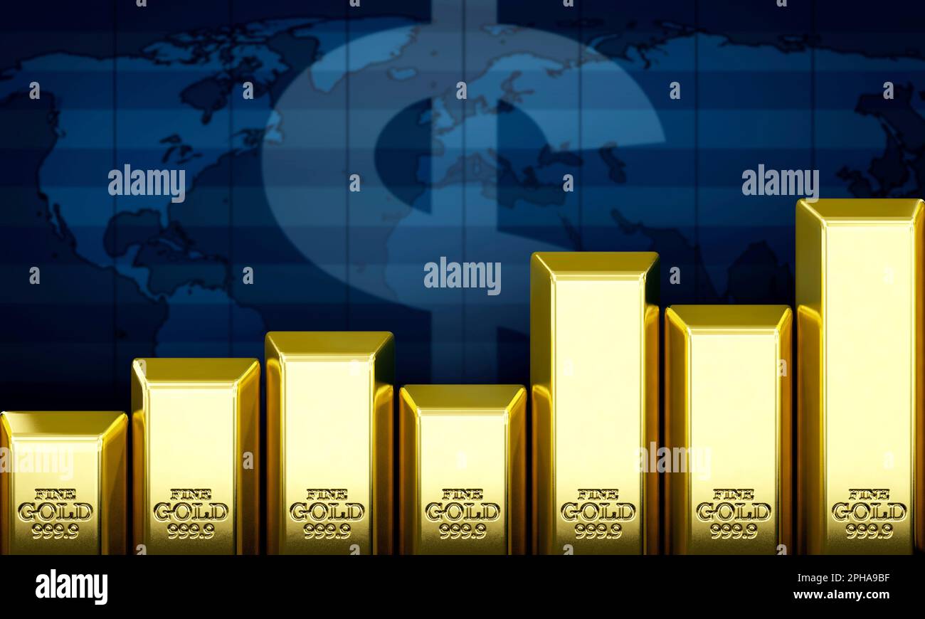 Hausse du prix de l'or - barres d'or comme un graphique Banque D'Images