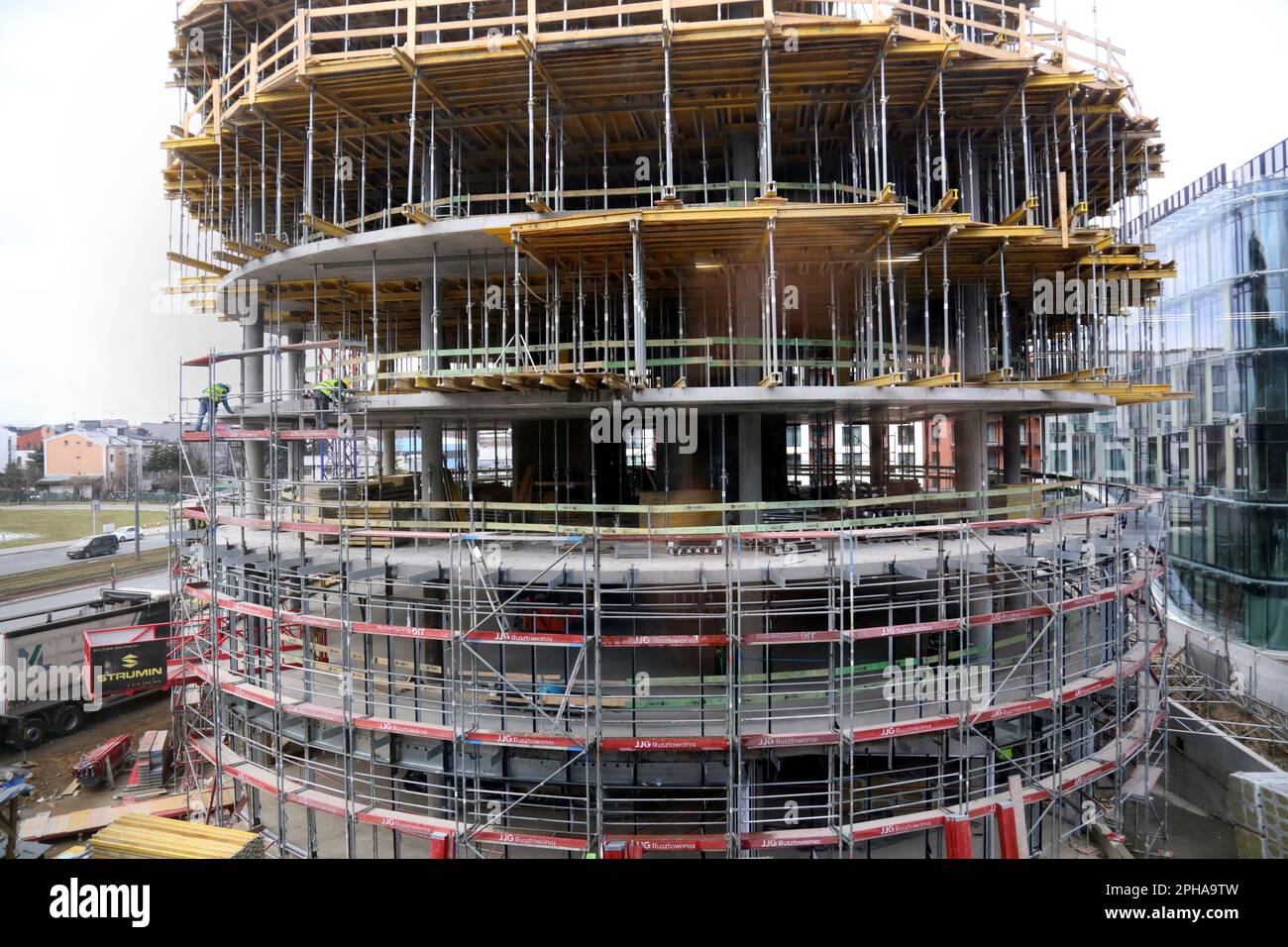 Cracovie. Cracovie. Pologne. Chantier de construction de bureaux commerciaux. Banque D'Images