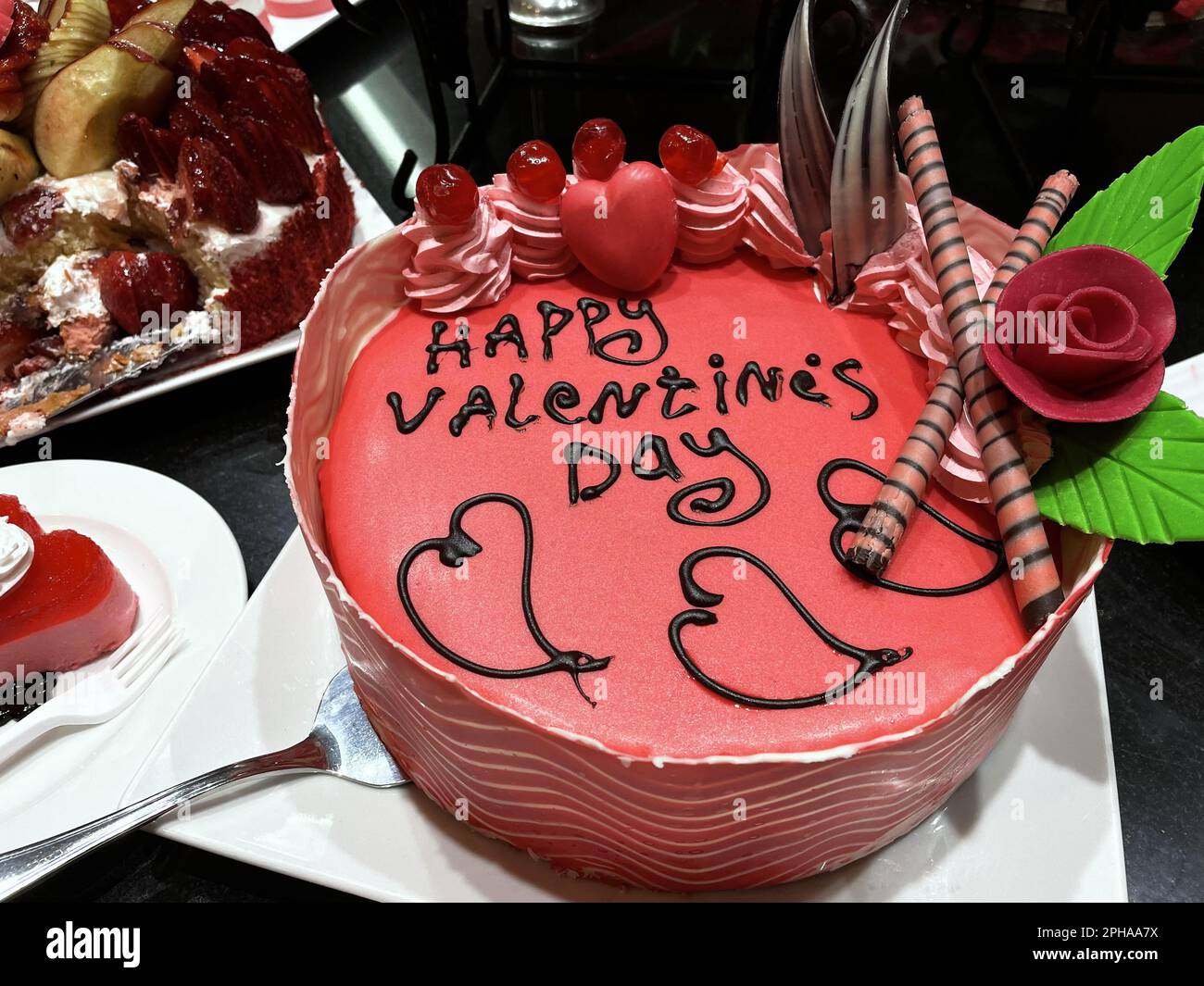 Vue rapprochée du Près avec panneau Saint Valentin. Banque D'Images