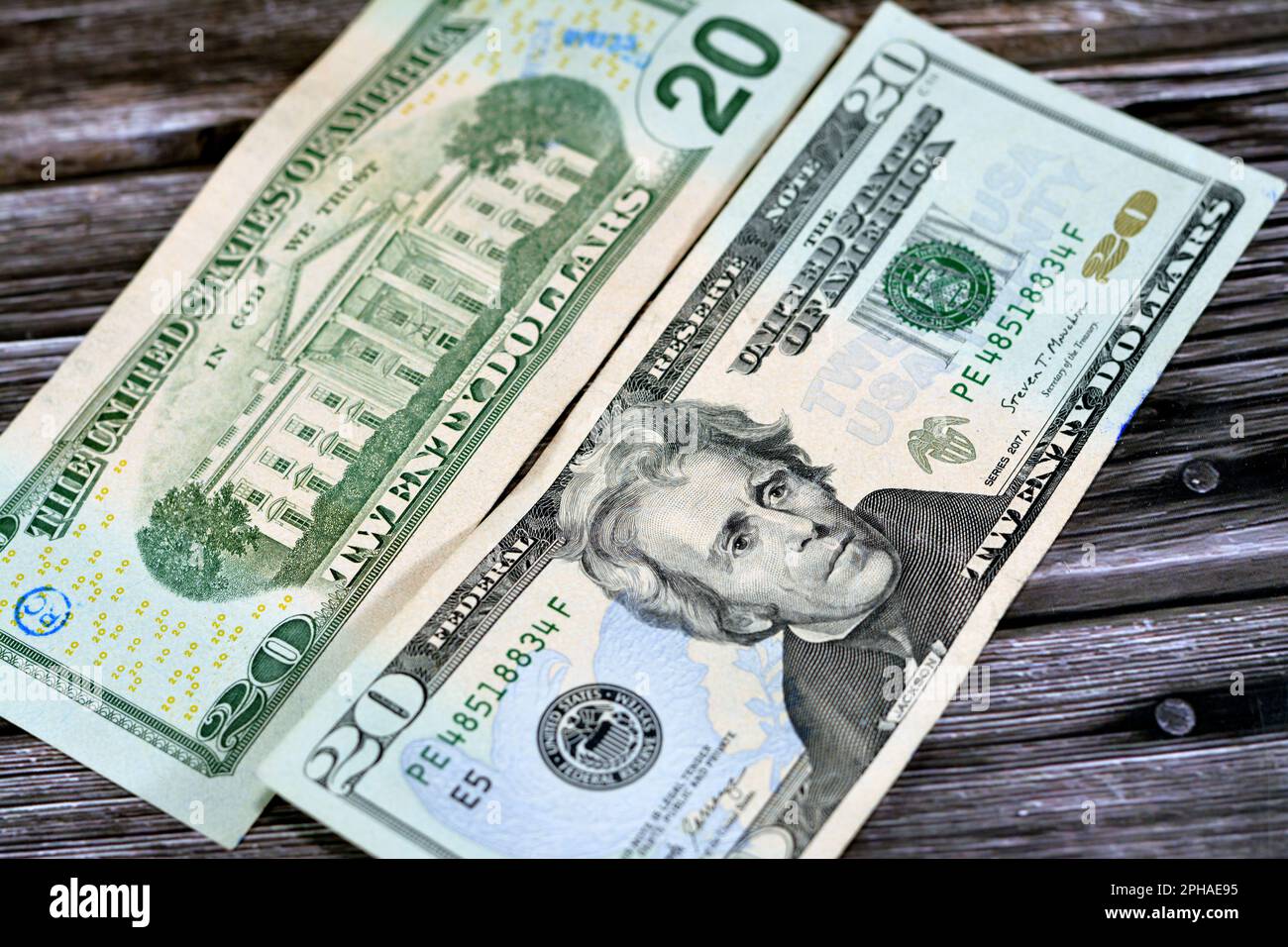 20 dollars portrait, vingt dollars américains arrière-plan de banknote, foyer sélectif, dollars américains billet de banque avec la photo d'Andrew Jackson et Banque D'Images