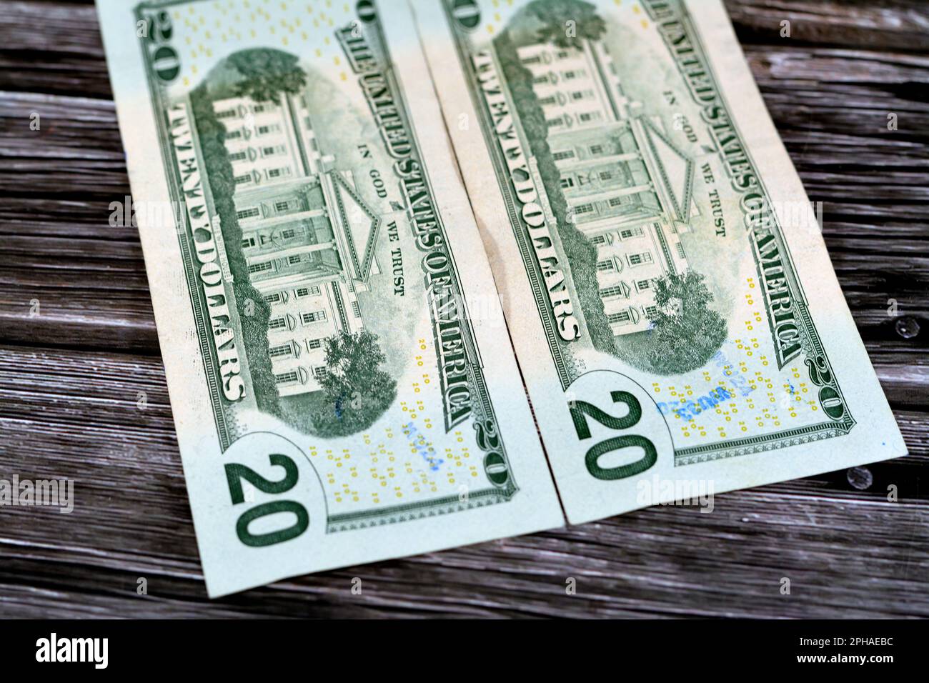 Inverser les côtés de 20 dollars portrait, vingt dollars américains fond de billet, foyer sélectif, dollars américains billet avec la photo de t Banque D'Images