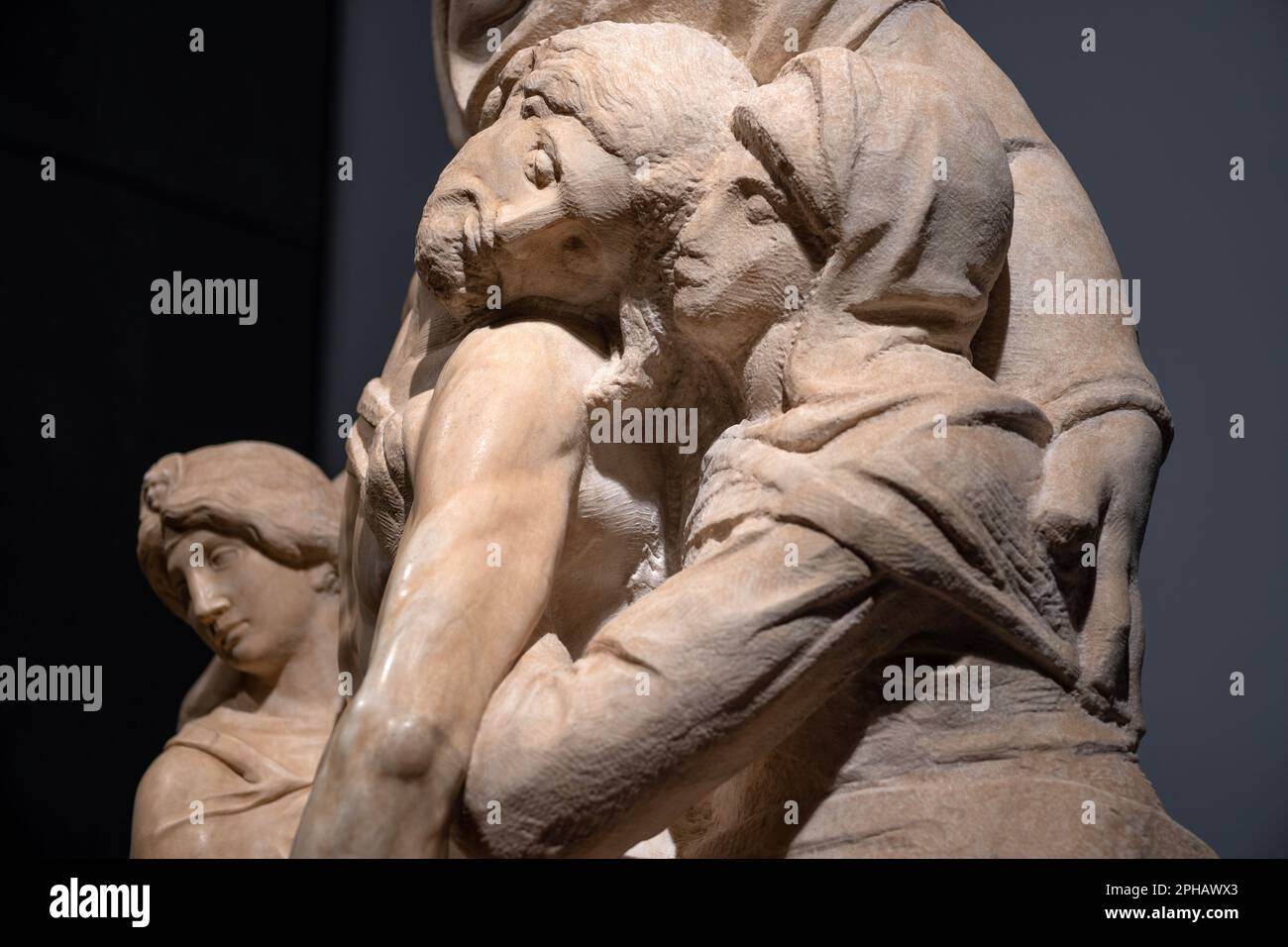 Le Bandini Pieta inachevé de Michel-Ange est exposé dans le musée de l'Opéra del Duomo à Florence. Sculpté dans son 70s. Banque D'Images