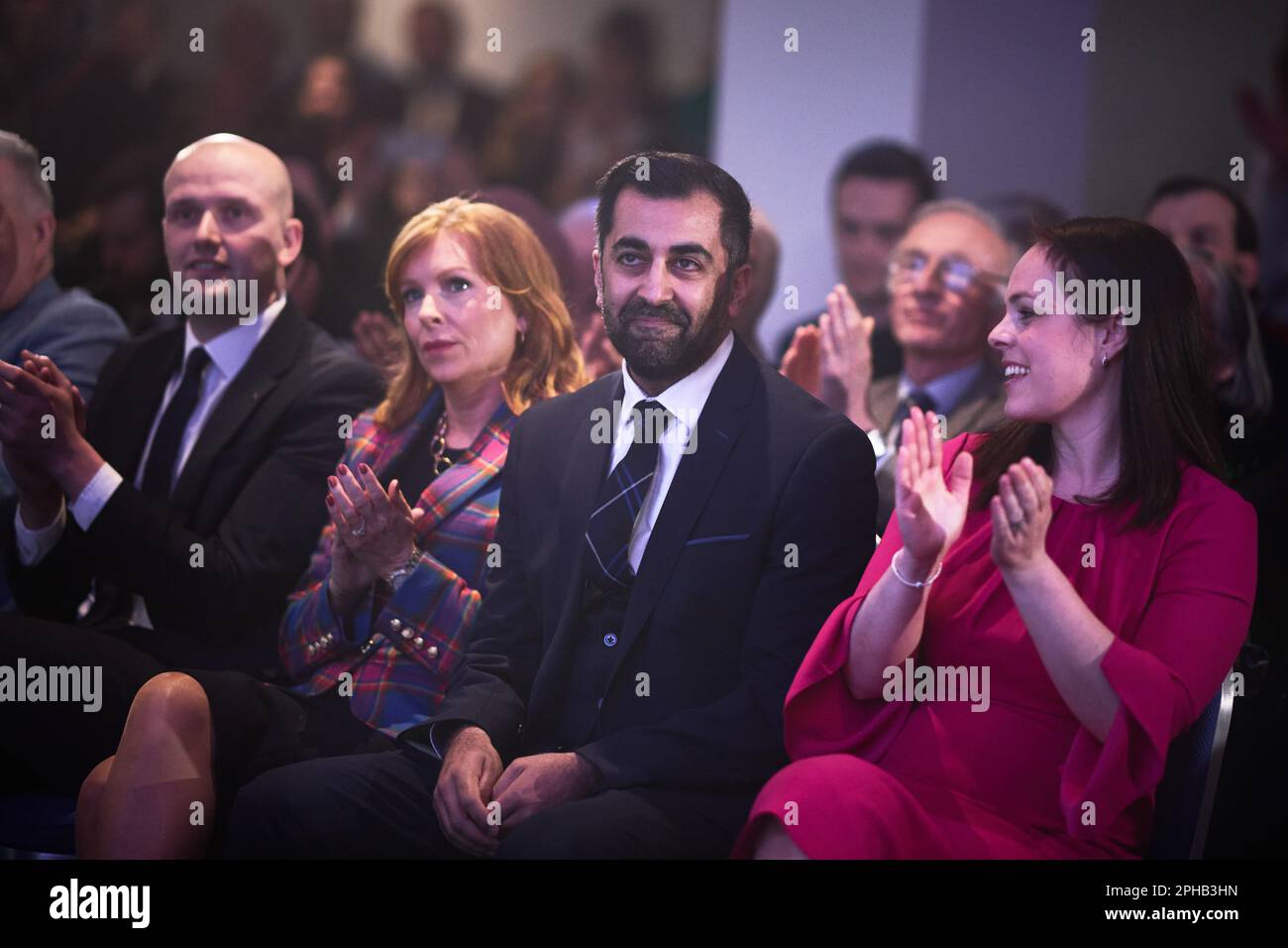 Edinburgh, Écosse, Royaume-Uni, 27 mars 2023. Annonce des résultats du concours de leadership SNP au stade BT Murrayfield. Les candidats à la direction Kate Forbes, Ash Regan, Humza Yousaf. credit sst/alamy nouvelles en direct Banque D'Images