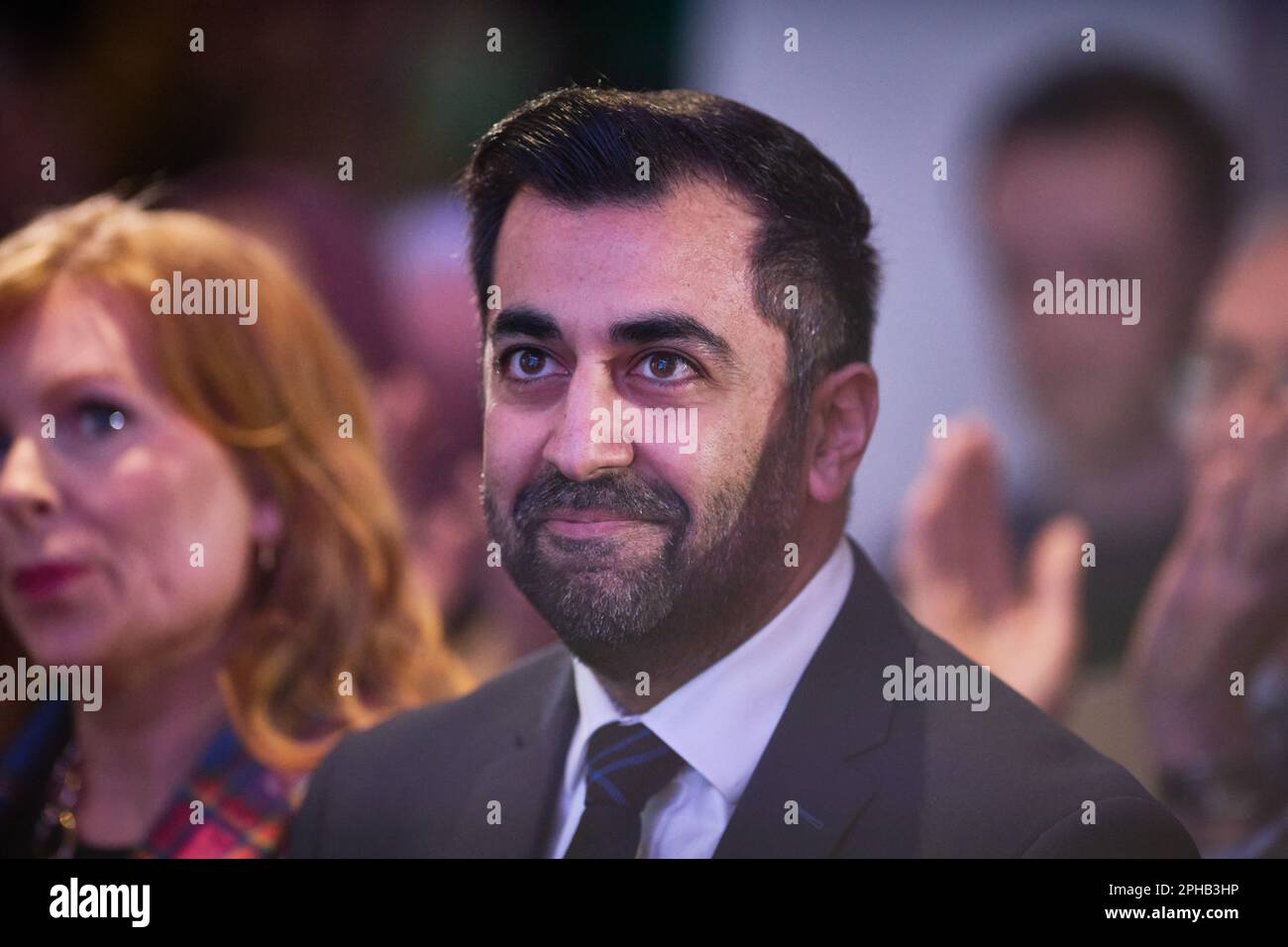 Edinburgh, Écosse, Royaume-Uni, 27 mars 2023. Humza Yousaf lors de l'annonce des résultats du concours de leadership du SNP au stade BT Murrayfield. credit sst/alamy nouvelles en direct Banque D'Images