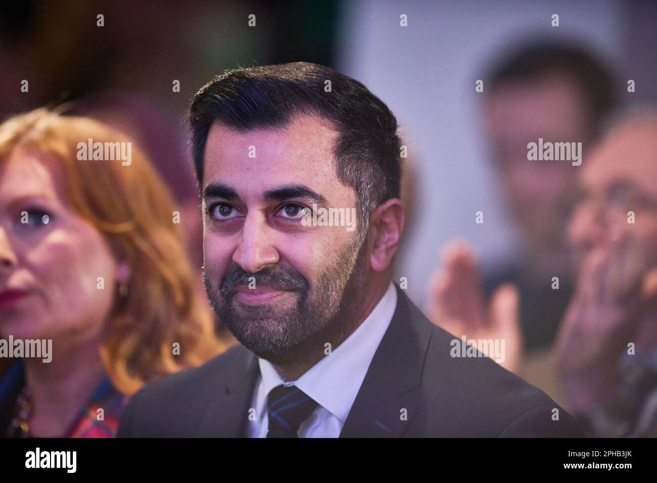 Edinburgh, Écosse, Royaume-Uni, 27 mars 2023. Humza Yousaf lors de l'annonce des résultats du concours de leadership du SNP au stade BT Murrayfield. credit sst/alamy nouvelles en direct Banque D'Images