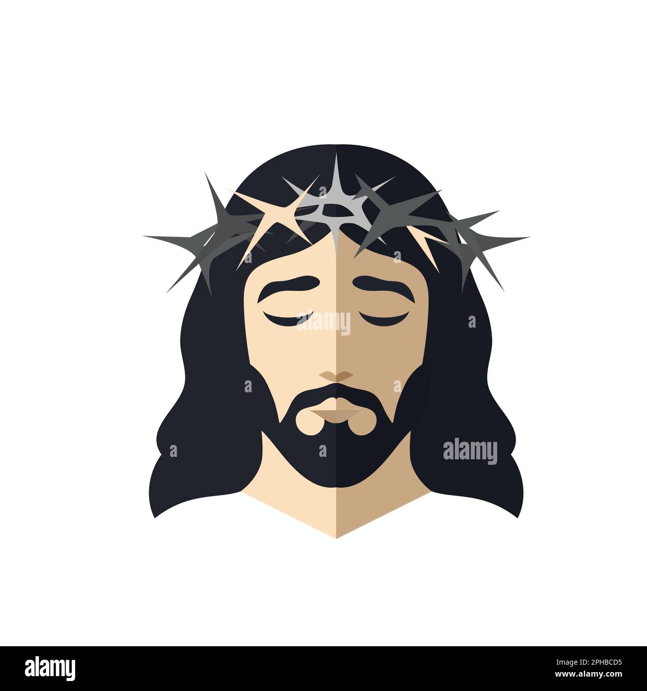 Face de Jésus Christ avec couronne d'épines, conception plate isolée Illustration de Vecteur