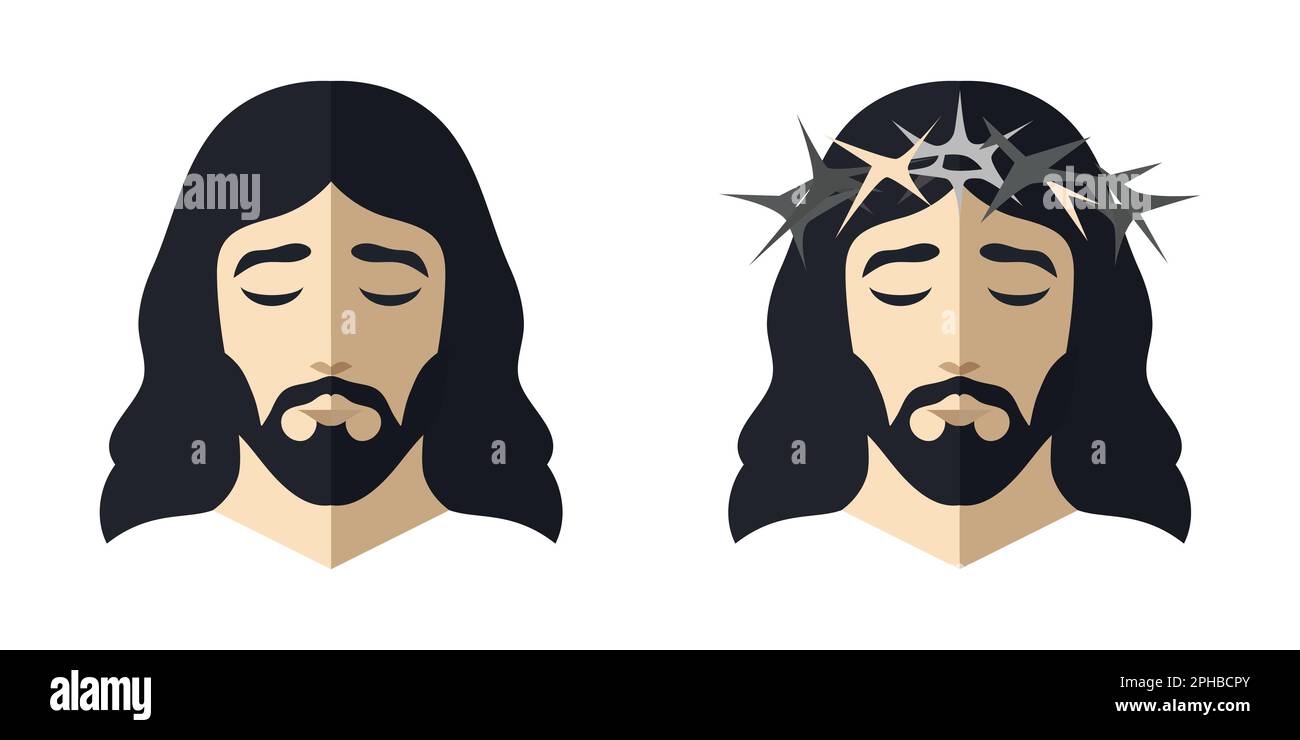 Face de Jésus Christ avec couronne d'épines, conception plate isolée Illustration de Vecteur