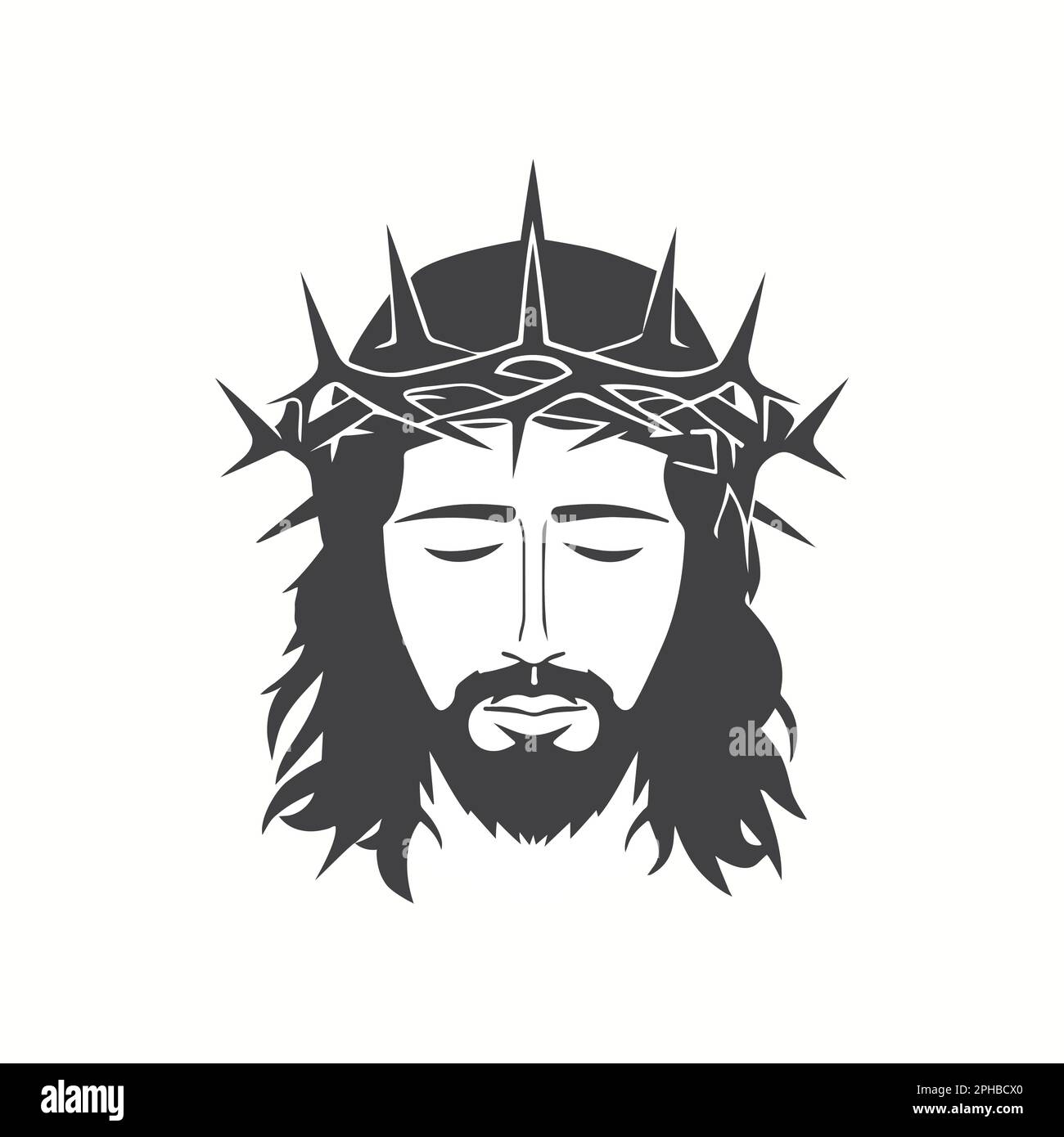 Jésus Christ avec couronne d'épines, conception plate sur fond blanc Illustration de Vecteur