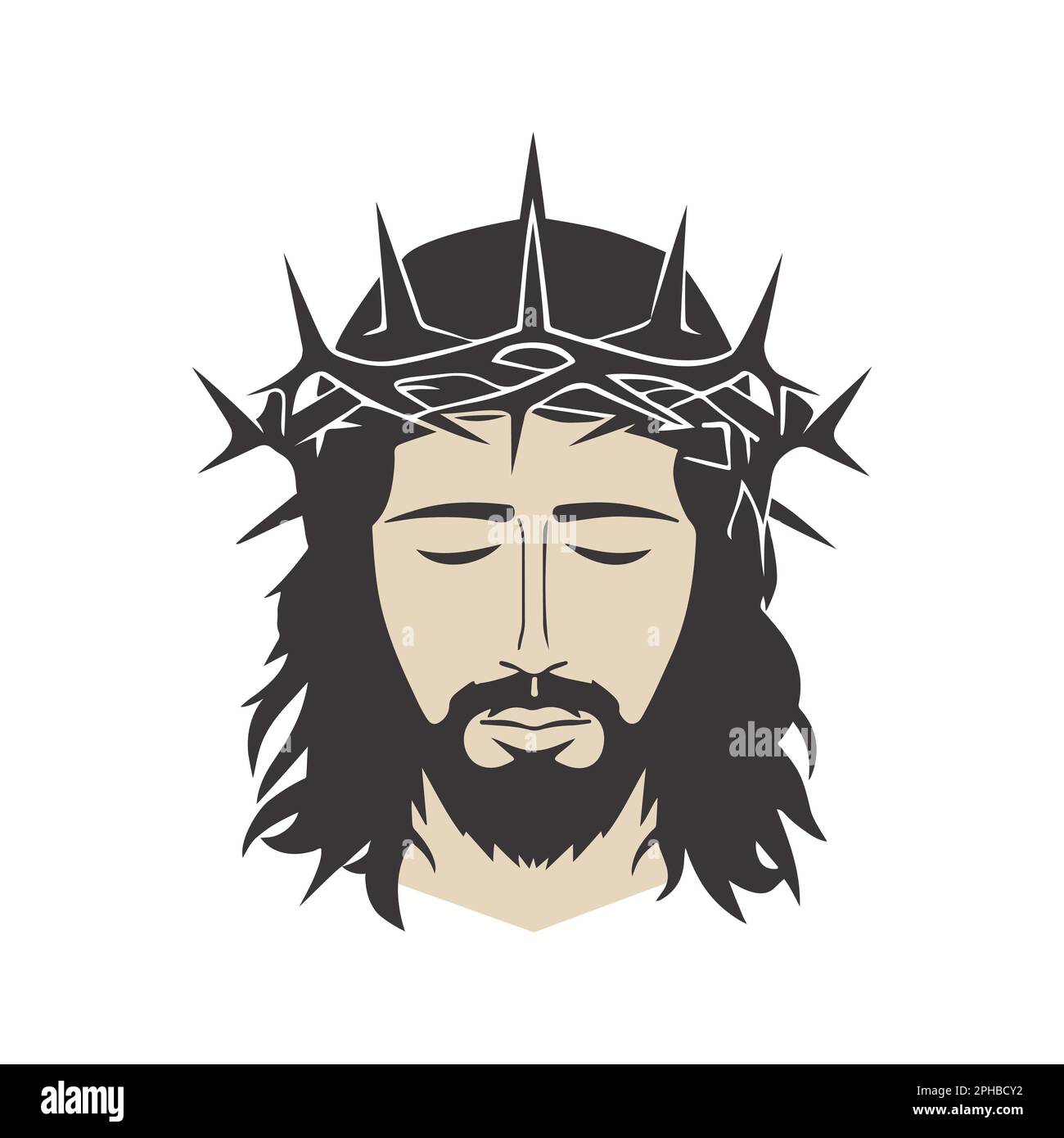 Face de Jésus Christ avec couronne d'épines, conception plate isolée Illustration de Vecteur