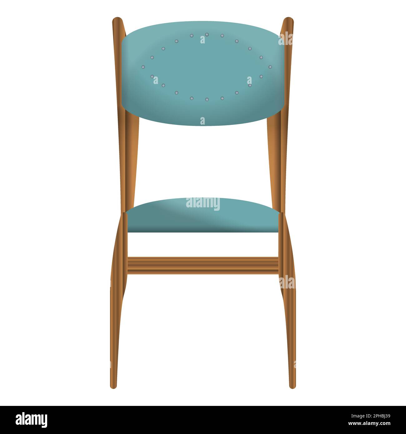 Chaise en bois sombre vue de face dans un style réaliste. Siège turquoise. Décoration de mobilier en bois. Illustration vectorielle colorée sur fond blanc. Illustration de Vecteur