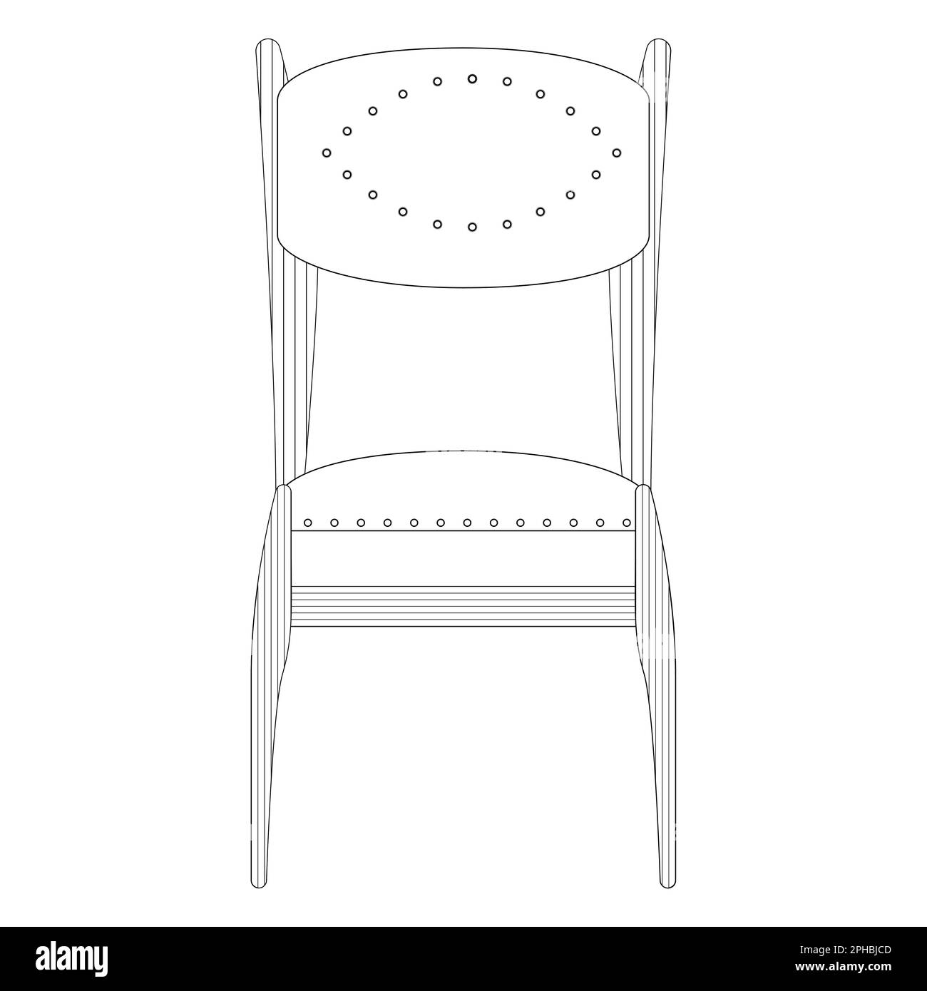 Chaise en bois sombre, vue de face avec contour. Siège turquoise. Décoration de mobilier en bois. Illustration vectorielle colorée sur fond blanc. Illustration de Vecteur