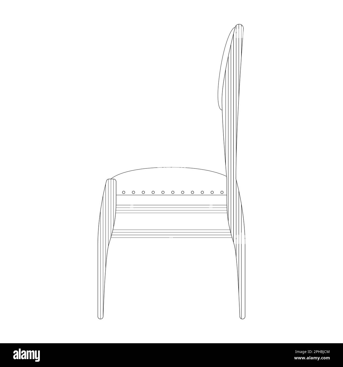 Chaise en bois sombre vue latérale dans le style des contours. Siège turquoise. Décoration de mobilier en bois. Illustration vectorielle colorée sur fond blanc. Illustration de Vecteur