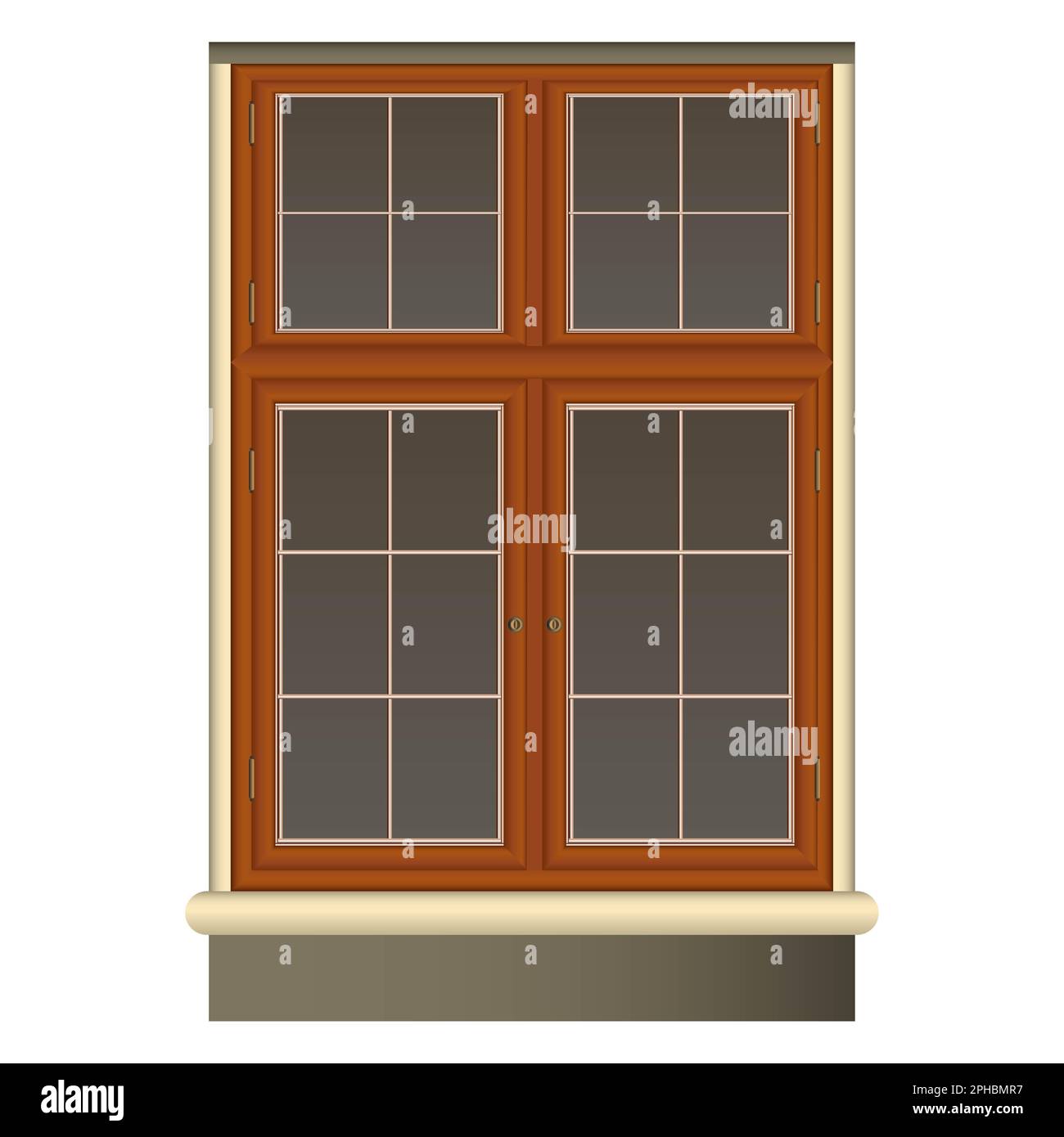 Brun vintage fenêtre dans un style réaliste. Wood Frame et Jalousie. Illustration colorée isolée sur fond blanc. Banque D'Images