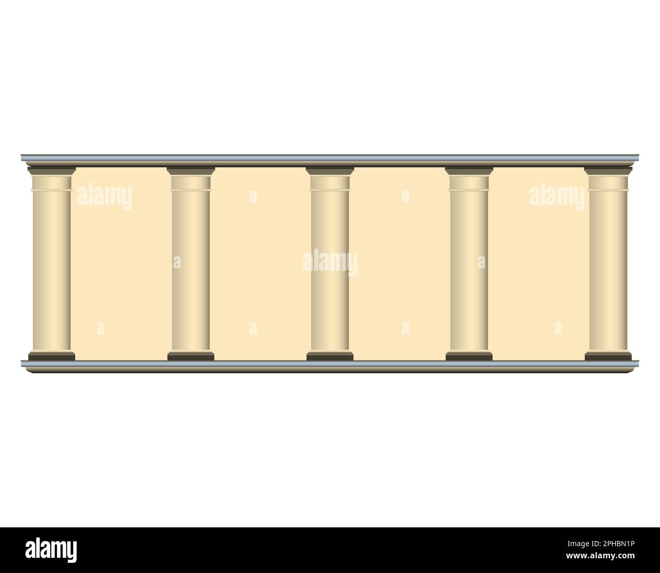 Mur de colonnes beige de style réaliste. Ancienne façade de bâtiment. Illustration vectorielle colorée isolée sur fond blanc. Illustration de Vecteur