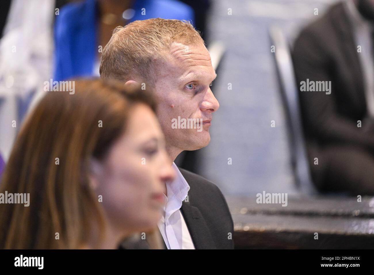 Grimbergen, Belgique. 27th mars 2023. Karel Geraerts, entraîneur-chef de l'Union, photographié lors d'une cérémonie du « Prix Raymond Goethals » pour l'entraîneur dont le style était le plus proche du style de Goethals, lundi 27 mars 2023, à Grimbergen. BELGA PHOTO LAURIE DIEFFEMBACQ crédit: Belga News Agency/Alay Live News Banque D'Images