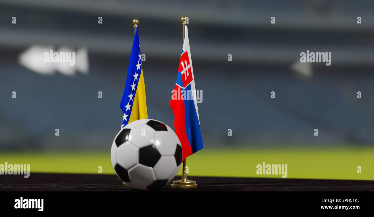 UEFA EURO 2024 Soccer Bosnie-Herzégovine contre la Slovaquie qualification  au championnat d'Europe Bosnie-Herzégovine et Slovaquie avec ballon de  football. 3d Photo Stock - Alamy