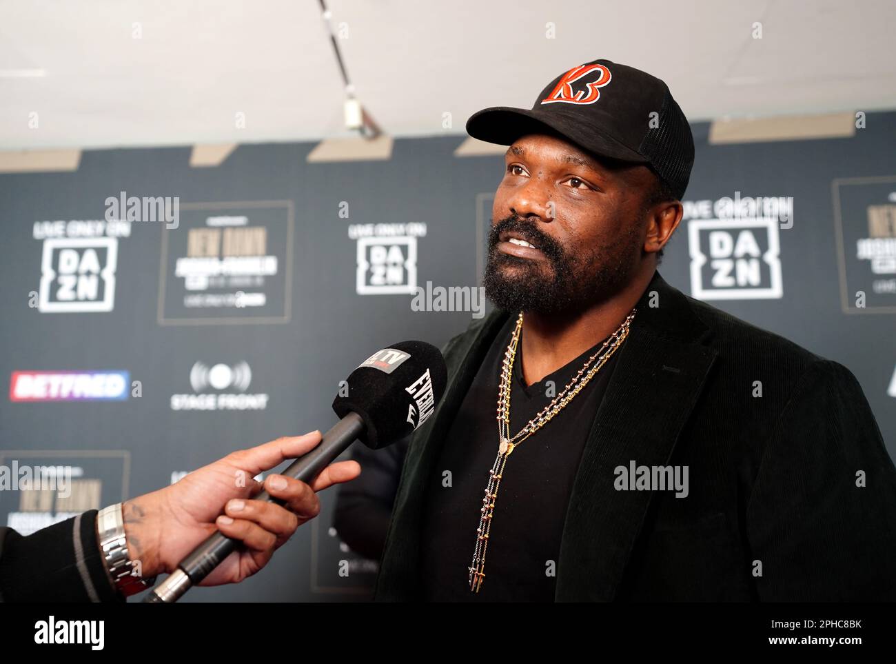 Derek Chisora arrive pour la fête de lancement à la Battersea Power Station, Londres. Date de la photo: Lundi 27 mars 2023. Banque D'Images