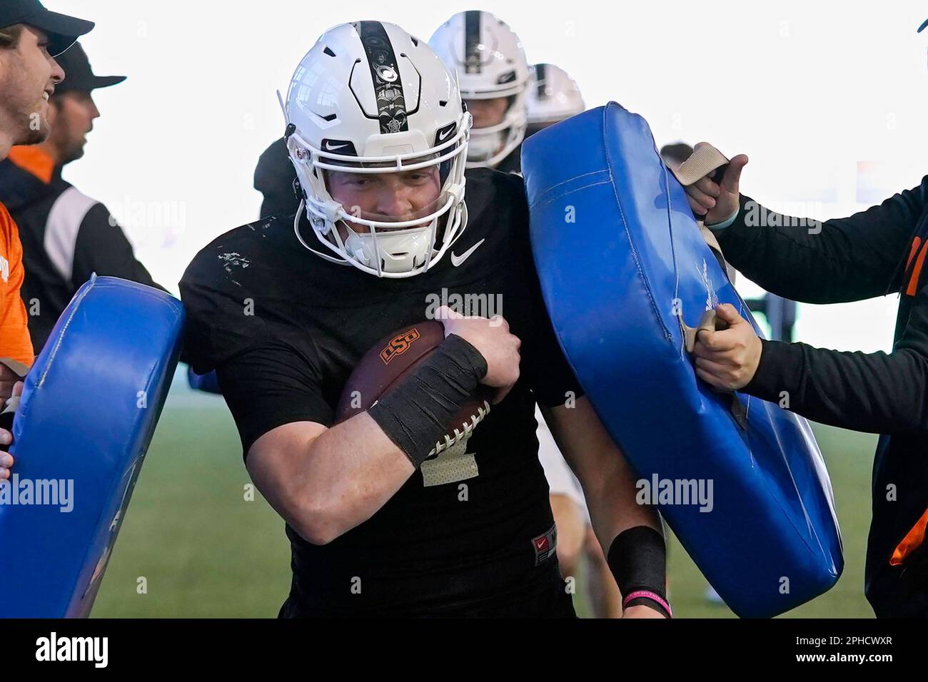 Oklahoma State Quarterback Alan Bowman Participates In A Drill During ...