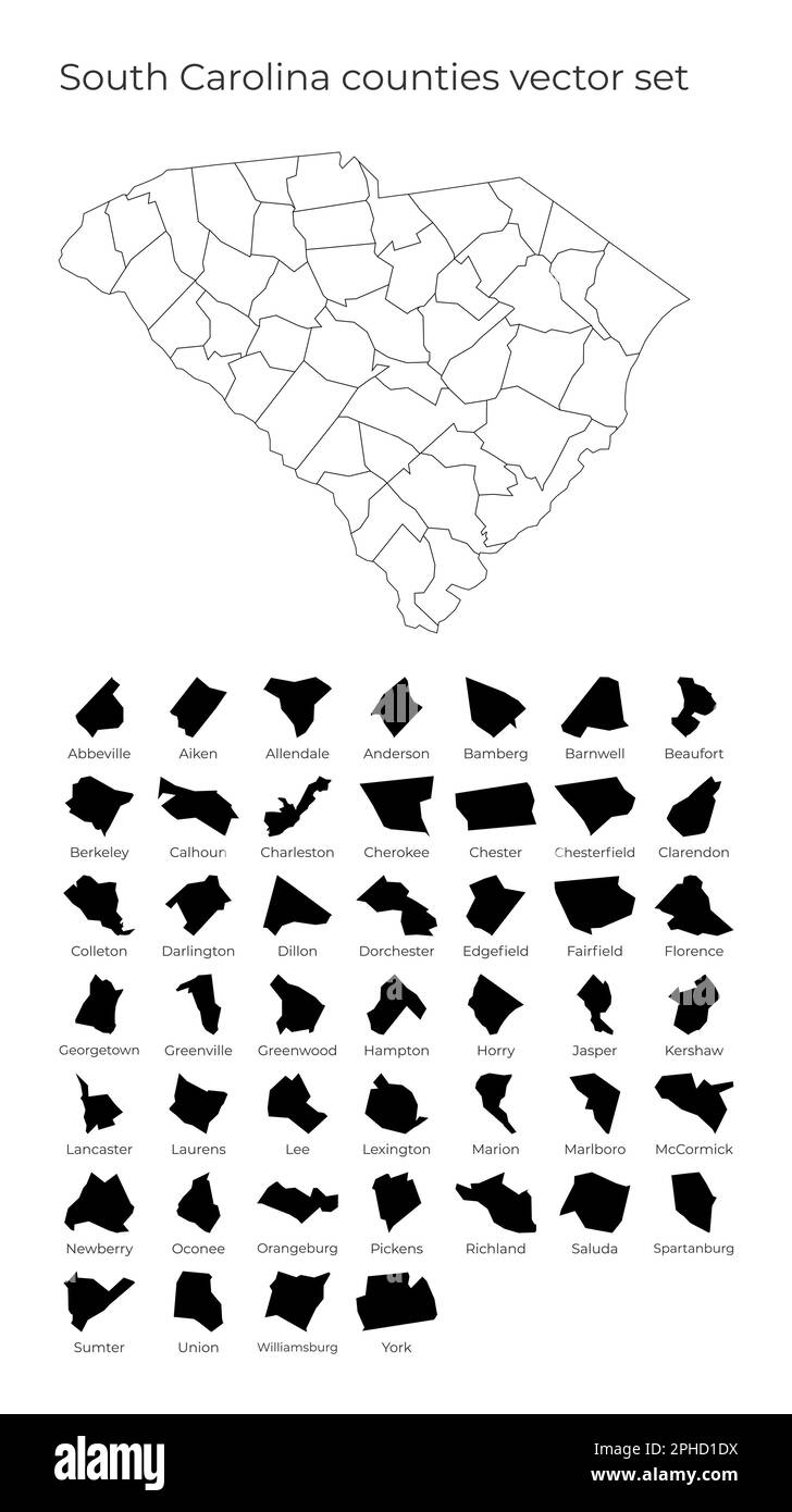 Carte de Caroline du Sud avec les formes des régions. Carte vectorielle vierge de l'état des États-Unis avec les comtés. Frontières de l'état américain pour votre infographie. Illustration de Vecteur